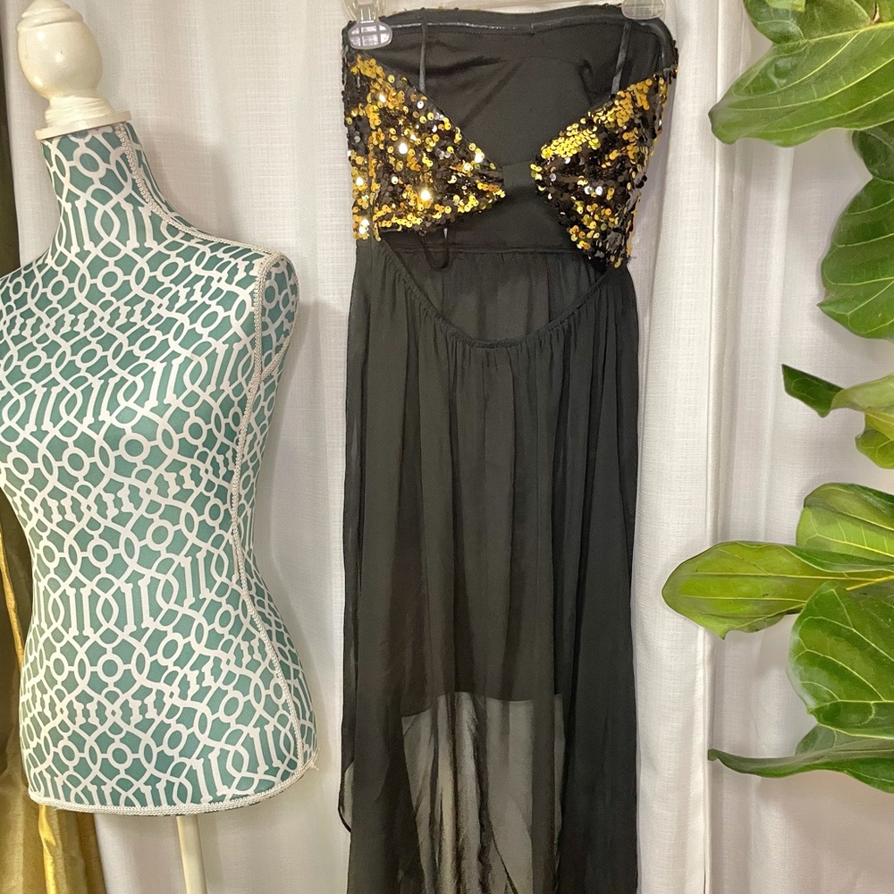 Hailey Logan Gold and Black Sequin Cocktail Dress